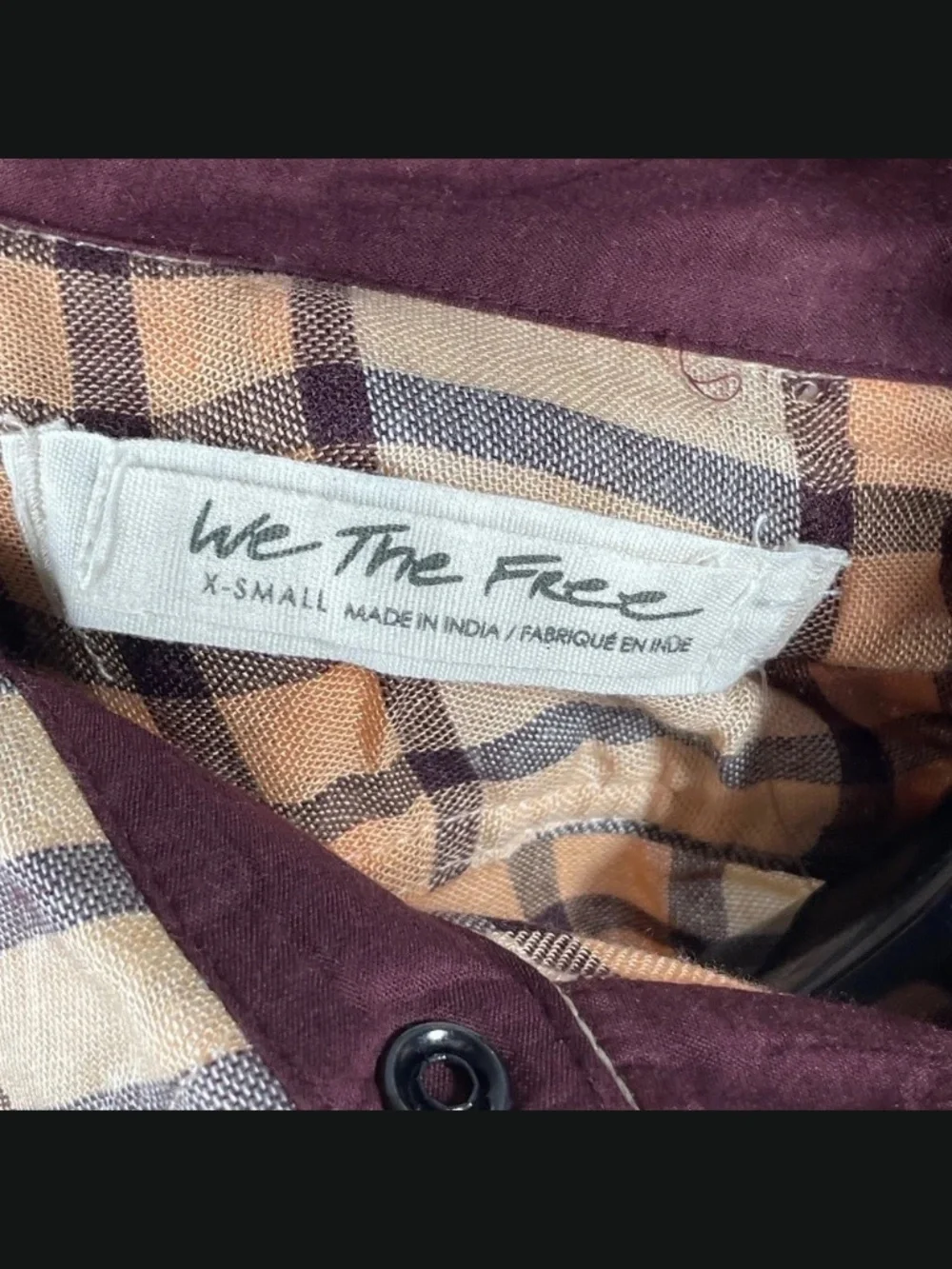 NEW Free People Shirt Womens XS orange brown plaid button up colorful boho